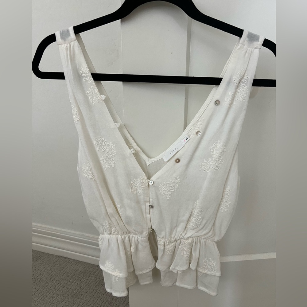 Lush Cream Embroidered Sleeveless Blouse